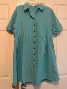 Boho Aqua Blue Button-Down dress - Size L
